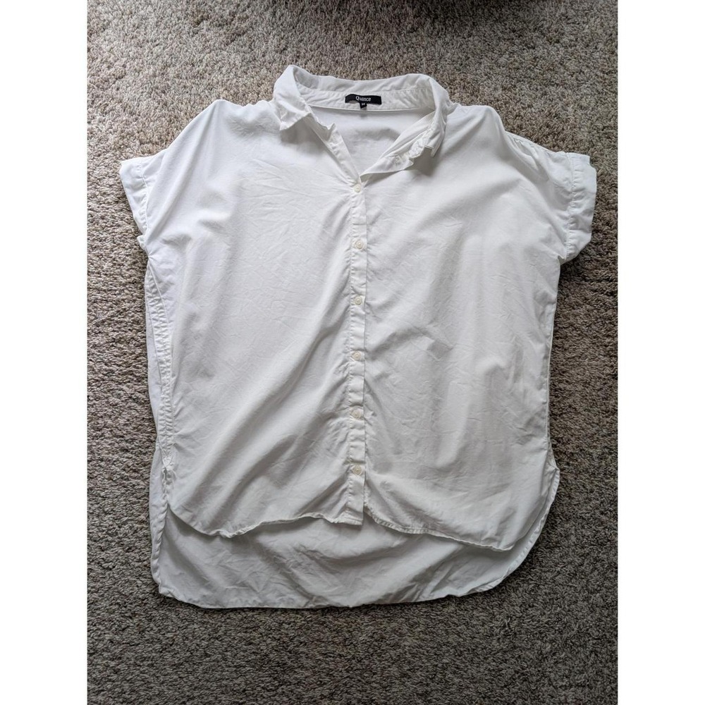 Quince Button Down Women M White Excellent Short Sleeve Lyocell Relaxed Boxy Top